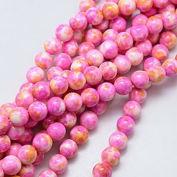 Synthetic Ocean White Jade Beads Strands, Dyed, Round, Deep Pink, 6mm, Hole: 1mm, about 66pcs/strand, 15.74 inch