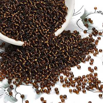 12/0 Glass Seed Beads, Silver Lined Round Hole, Round, Brown, 2mm, Hole: 1mm, about 30000 beads/pound