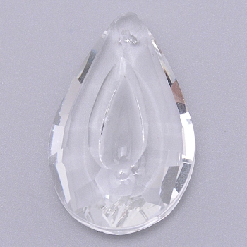 Transparent Glass Pendants, for Chandelier Crystal Hanging Pendants, Faceted, Teardrop, Clear, 48x30x12mm, Hole: 1.4mm