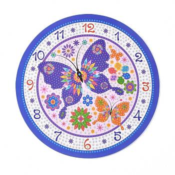 5D DIY Diamond Painting Kits For Clock Making, with Diamond Painting Cloth, Resin Rhinestones, Diamond Sticky Pen, Tray Plate and Glue Clay, Plastic Clock Movement and Pointers, Butterfly, Mixed Color, Box: 22.2x22.5x3.8cm