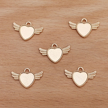 Alloy Pendant, Heart with Wing, Light Gold, 14x22mm