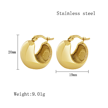 Stainless Steel Hoop Earrings for Women, Real 18K Gold Plated, Thick Hoop Earrings, Oval, 20x19mm