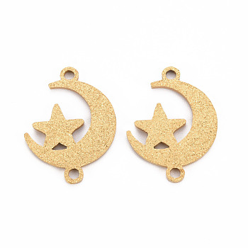 201 Stainless Steel Link Connectors, Textured, Laser Cut, Star with Moon, Golden, 20.5x15x1mm, Hole: 1.6mm