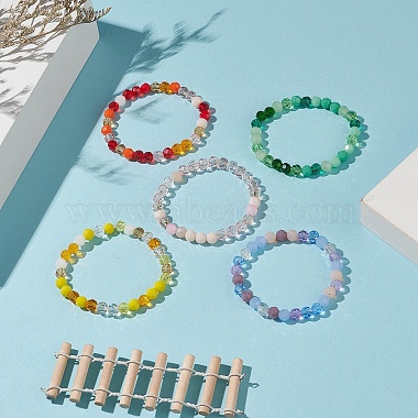 Bracelets pour enfants en perles de verre à facettes de couleur dégradée(BJEW-JB09173)-2