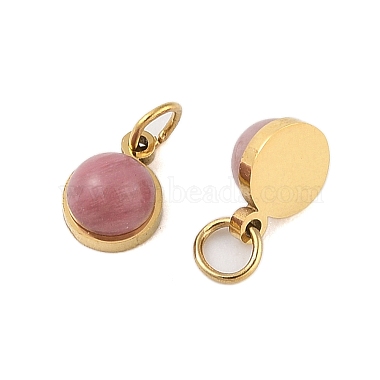 Ion Plating(IP) Natural Rhodonite Half Round Charms with Jump Ring(STAS-A097-05G-03)-2