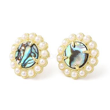 Natural Shell Flower Stud Earrings with Plastic Pearl Beaded(EJEW-E599-04G-03)-3