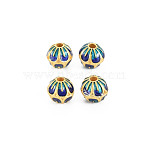 Rack Plating Alloy Enamel Beads, Long-Lasting Plated, Matte Style, Cadmium Free & Nickel Free & Lead Free, Round with Flower, Dark Blue, 7x7mm, Hole: 1.8mm(ENAM-S130-13A)