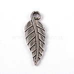 Tibetan Style Alloy Leaf Pendants, Lead Free & Cadmium Free, Antique Silver, 19.5x7x1.6mm, Hole: 1.5mm(PALLOY-ZN3919-AS-RS)