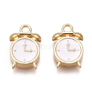 Alloy Enamel Pendants, Clock, Golden, White, 16x10.5x3mm, Hole: 2mm(ENAM-I044-06C)