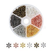 Zinc Alloy Beads Spacers, with One Hole, Snowflake, Mixed Color, 8.5x2.5mm, Hole: 1.5mm, 50pcs/color, 6 colors, 300pcs/box(PALLOY-CJ0001-50)