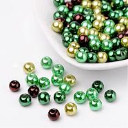 Choc-Mint Mix Pearlized Glass Pearl Beads, Mixed Color, 6mm, Hole: 1mm, about 200pcs/bag(HY-X006-6mm-04)