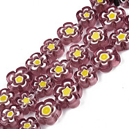 Handmade Millefiori Glass Bead Strands, Plum Bossom, Old Rose, 9.5~12x9.5~12.5x4~4.5mm, Hole: 1.5mm, about 39pcs/strand, 15.94 inch~16.14 inch(40.5~41cm)(LAMP-N029-017D-19)