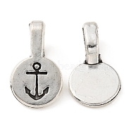 Alloy Glue-on Flat Pad Bails, Flat Round with Anchor Pendant Bails, Antique Silver, 18x10.5x1~6mm, Hole: 6x4mm(PALLOY-K005-02AS)