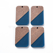 Opaque Resin & Walnut Wood Pendants, Two Tone, Rectangle, Royal Blue, 32.5x21x3mm, Hole: 2mm(RESI-T035-38D)