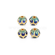 Rack Plating Alloy Enamel Beads, Long-Lasting Plated, Matte Style, Cadmium Free & Nickel Free & Lead Free, Round with Flower, Dark Blue, 7.5x7mm, Hole: 1.6mm(ENAM-S130-13A)