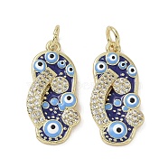 Real 18K Gold Plated Brass Micro Pave Cubic Zirconia Pendants, with Enamel and Jump Ring, Slipper Charms, Dark Blue, 21.5x10x3.5mm, Hole: 3.4mm(KK-L209-073G-01)