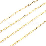Brass Paperclip Chains, Flat Oval, Drawn Elongated Cable Chains, Soldered, with Card Paper, Cadmium Free & Lead Free, Golden, 7.6x2.6x0.5mm, about 393.7 inch (10m)/card(CHC-R134-G)
