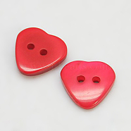 Resin Buttons, Dyed, Heart, Red, 12x11x3mm, Hole: 2mm(RESI-D032-12x11mm-03)