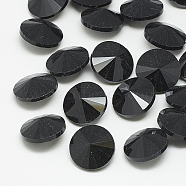 Pointed Back Glass Rhinestone Cabochons, Rivoli Rhinestone, Faceted, Cone, Jet, 14x7mm(X-RGLA-T086-14mm-02)