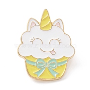 Unicorn Cupcake Enamel Pin, Dainty Food Shape Alloy Enamel Brooch for Backpack Clothes, Golden, Yellow Green, 26x21x9mm(JEWB-A002-03D)
