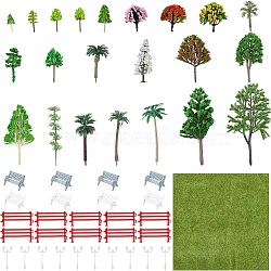 CHGCRAFT 8 Style Plastic Tree & Grass & Fences & Street Lamp & Bench Model, DIY Sand Table Model Making Material Garden Landscape Decorations, Mixed Color, 16.5~202x18~305x1~73.5mm(AJEW-CA0001-63)