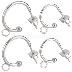 20Pcs 2 Size 304 Stainless Steel Half Hoop Earring Findings, with Horizontal Loops & 20Pcs Ear Nuts, Stainless Steel Color, 15.5~19x12.5~16x2.4~3mm, Pin: 0.7~0.8mm, 10Pcs/size(STAS-BBC0002-22)