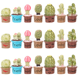 CRASPIRE 21Pcs 7 Style Resin Mini Cactus Bonsai Display Decorations, Miniature Artificial Plants, for Home DIY Decorations, Mixed Color, 17~19x24.5~34.5mm, 3pcs/style(AJEW-CP0005-41)