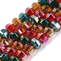 Electroplate Transparent Glass Beads Strands, Lantern, Faceted, Mixed Color, 8~8.5x6~6.5mm, Hole: 1~1.4mm, about 52~56pcs/strand, 13.58~14.37 inch(34.5~36.5cm)(EGLA-N022-14A-B01)
