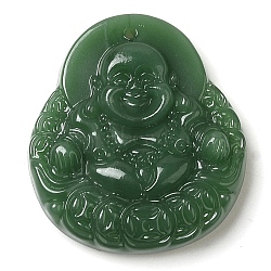 Glass Pendants, Figure of Buddha, Dark Green, 39.5x36x10.5mm, Hole: 1mm(GLAA-C033-04H)