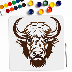 US 1Pc PET Hollow Out Drawing Painting Stencils, for DIY Scrapbook, Photo Album, with 1Pc Art Paint Brushes, Cattle, 300x300mm(DIY-MA0005-12A-04)