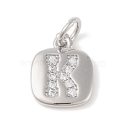 Rack Plating Brass Micro Pave CLear Cubic Zirconia Charms, with Jump Rings, Cadmium Free & Lead Free, Long-Lasting Plated, Platinum, Letter K, 11.5x9x1.5mm, Hole: 2.8mm(KK-E110-14P-K)