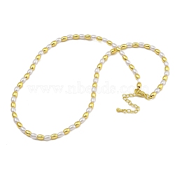 Rack Plating Brass & ABS Plastic Pearl Beads Rice Beaded Necklaces for Women, Cadmium Free & Lead Free, Long-Lasting Plated, Real 18K Gold Plated, 18.11 inch(46cm)(NJEW-C059-18G)