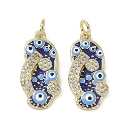 Real 18K Gold Plated Brass Micro Pave Cubic Zirconia Pendants, with Enamel and Jump Ring, Slipper Charms, Dark Blue, 21.5x10x3.5mm, Hole: 3.4mm(KK-L209-073G-01)