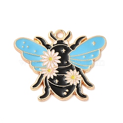 Alloy Enamel Pendants, Light Gold, Bee Charm, Deep Sky Blue, 24x30x1.5mm, Hole: 1.8mm(ENAM-C015-01B-KCG)