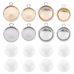 CHGCRAFT DIY Pendants Making Kits, Including 16Pcs 4 Styles Brass Pendant Cabochon Settings and 16Pcs 2 Styles Transparent Glass Cabochons, Platinum & Golden, Cabochon Settings: 4pcs/style, Cabochons: 8pcs/style(DIY-CA0002-28)