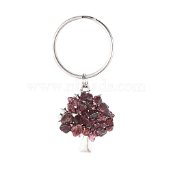 Chip Natural Garnet Keychain, with Antique Silver Plated Alloy Pendants and 316 Surgical Stainless Steel Split Key Rings, Tree, 55mm(X-KEYC-JKC00219-05)