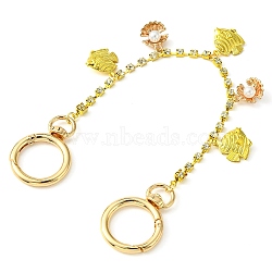 Purse Chain Strap, Brass Rhinestone Cup Chain with Alloy Spring Gate Rings, Fish & Shell, 25x0.35~2cm(AJEW-BA00117-02)