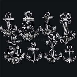 Glass Hotfix Rhinestone, Iron on Appliques, Costume Accessories, for Clothes, Bags, Pants, Anchor & Helm Pattern, 297x210mm(DIY-WH0303-041)