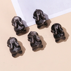 Natural Sliver Obsidian Carved Healing Figurines, Reiki Energy Stone Display Decorations, Rabbit, 21x13x14mm(PW-WG51571-04)