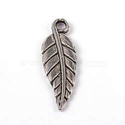 Tibetan Style Alloy Leaf Pendants, Lead Free & Cadmium Free, Antique Silver, 19.5x7x1.6mm, Hole: 1.5mm(PALLOY-ZN3919-AS-RS)