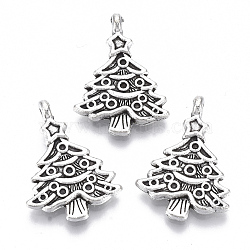 Tibetan Style Alloy Pendants, Lead Free & Cadmium Free, Christmas Theme, Christmas Tree, Antique Silver, 24x17.5x4.5mm, Hole: 1.6mm, about 270pcs/500g(TIBE-N010-33AS-RS)
