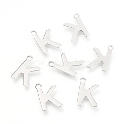 201 Stainless Steel Charms, Alphabet, Letter.K, 12x9x0.6mm, Hole: 1.4mm(X-STAS-C021-06P-K)