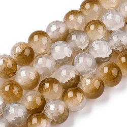 Crackle Baking Painted Imitation Jade Glass Beads Strands, Two Tone, Round, Camel, 10mm, Hole: 1.4mm, about 80pcs/strand, 30.87''(78.4cm)(DGLA-T003-10mm-09)