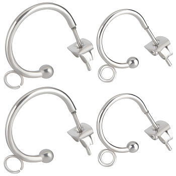 20Pcs 2 Size 304 Stainless Steel Half Hoop Earring Findings, with Horizontal Loops & 20Pcs Ear Nuts, Stainless Steel Color, 15.5~19x12.5~16x2.4~3mm, Pin: 0.7~0.8mm, 10Pcs/size