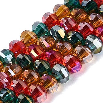 Electroplate Transparent Glass Beads Strands, Lantern, Faceted, Mixed Color, 8~8.5x6~6.5mm, Hole: 1~1.4mm, about 52~56pcs/strand, 13.58~14.37 inch(34.5~36.5cm)