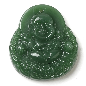 Glass Pendants, Figure of Buddha, Dark Green, 39.5x36x10.5mm, Hole: 1mm