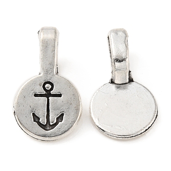 Alloy Glue-on Flat Pad Bails, Flat Round with Anchor Pendant Bails, Antique Silver, 18x10.5x1~6mm, Hole: 6x4mm