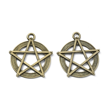 TIbetan Style Alloy Pendants, Flat Round with Star, Antique Bronze, 30x27x2.5mm, Hole: 3mm