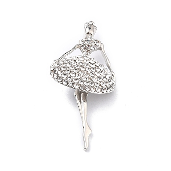 Crystal Rhinestone Ballerina Brooch, Human Alloy Lapel Pin for Backpack Clothes, Platinum, 56x27x12mm, Pin: 0.6mm