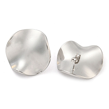 304 Stainless Steel Ear Studs, Flat Round, Stainless Steel Color, 25mm